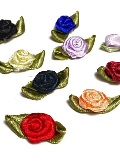 Picture of Fabric Rose w. Leaf 25x15mm Color Mix x20