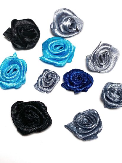 Picture of Fabric Rose 15-20mm Blue - Grey Mix x20