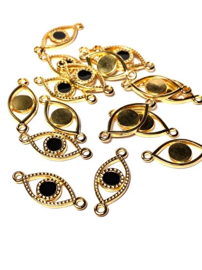 Picture of Spacer "Lucky Eye" Black Epoxy 9x21mm 24kt Gold Plated x1