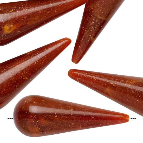 Picture of Acrylic Teardrop 43x16mm Burnt Orange with Copper-colored Clitter x2