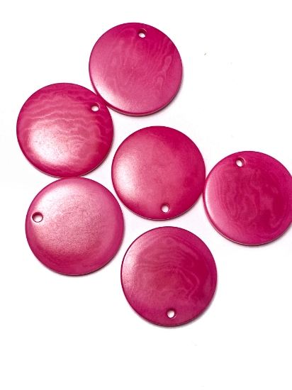 Picture of Resin Pendant 25mm round Fuchsia Striped x4