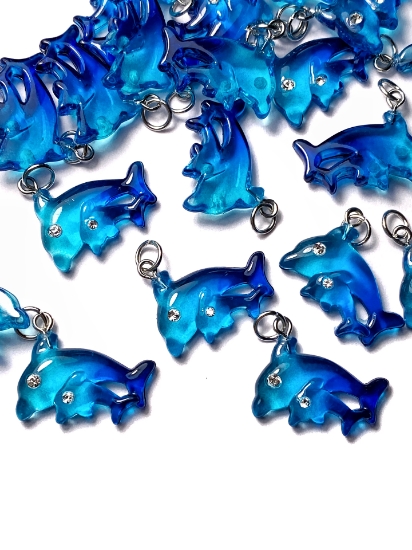 Picture of Pendant YALC Dolphins 25x19mm Aqua  x1