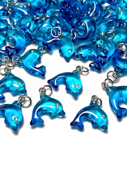 Picture of Pendant YALC Dolphin 18mm Aqua  x1