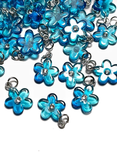 Picture of Pendant YALC Flower 14mm Aqua  x1