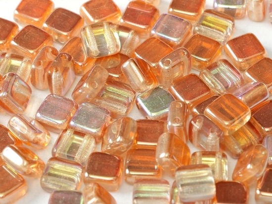 Picture of 2-Holes Tile 6mm Crystal Orange Rainbow x50
