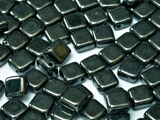 Picture of 2-Holes Tile 6mm Jet Hematite x50
