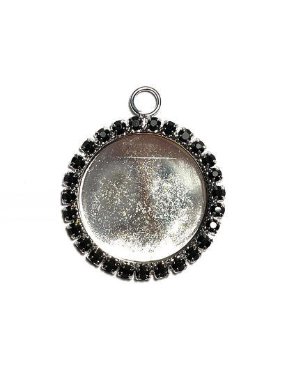 Picture of Pendant Black strass 25mm Silver Tone x1