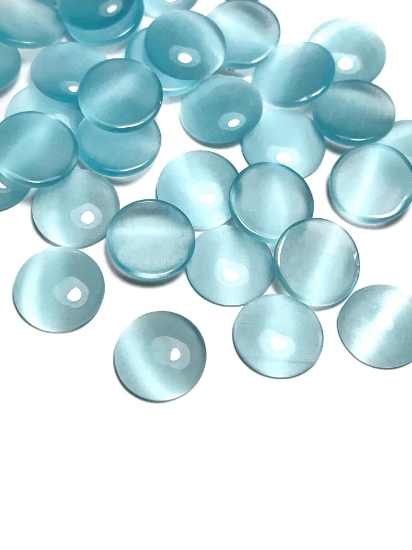 Picture of Cabochon cat's eye glass 12mm round Aqua x4