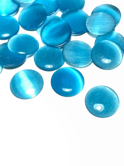 Picture of Cabochon cat's eye glass 16mm round Blue x4