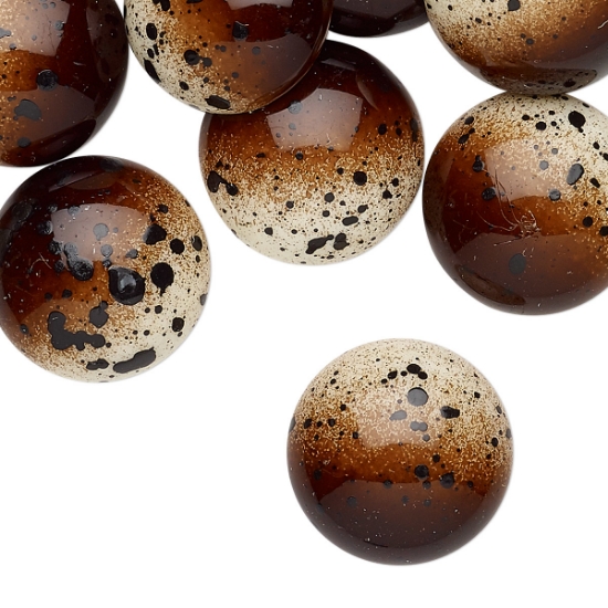 Picture of Vintage Cabochon Coated Acrylic 18mm Ivory Red Brown x2