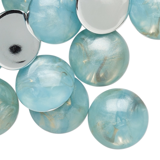 Picture of Vintage Cabochon Acrylic 18mm Pearlescent Light Blue and Gold x2