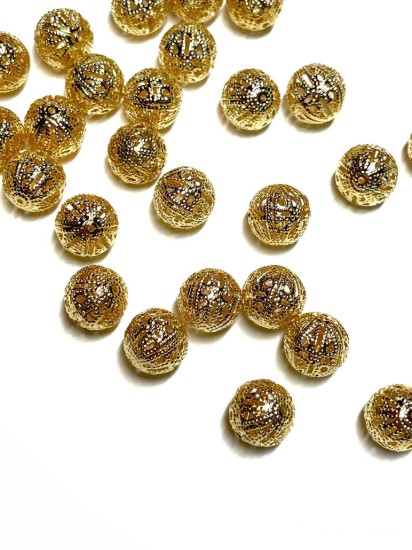 Bild von Metal Filigree Bead 10mm round Gold Plate x25