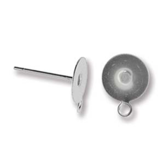 Picture of Stainless Steel Ear stud flat pad 8mm round w/ loop  x10