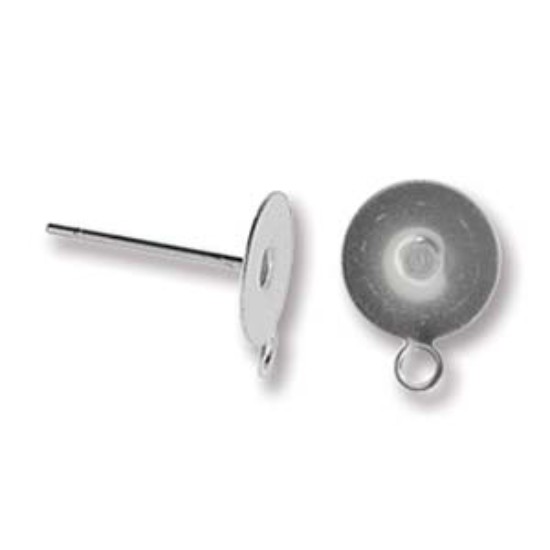 Afbeeldingen van Stainless Steel Ear stud flat pad 8mm round w/ loop x20