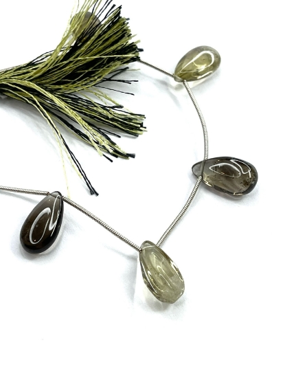 Picture of Smoky Quartz (heated/irradiated) hand-cut top-drilled Drop 5x8mm-18x13mm x6