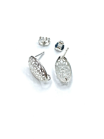 Picture of Premium Ear Stud Lace oval 15x8mm Silver Plate x2
