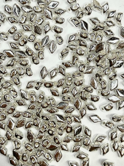 Picture of Mini GemDuo 2-hole 4x6mm Silver Plated x5g