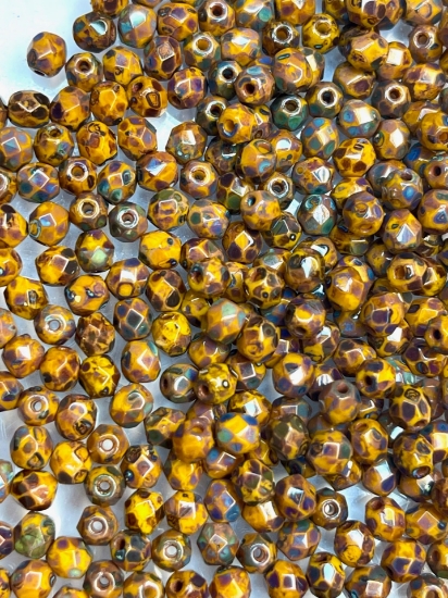 Picture of Fire-Polished 4mm Opaque Yellow Picasso x100