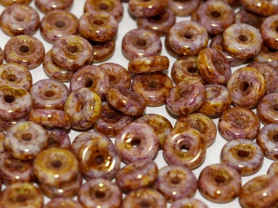 Picture of Wheel Beads 6mm Chalk White Lila Gold Luster x10g