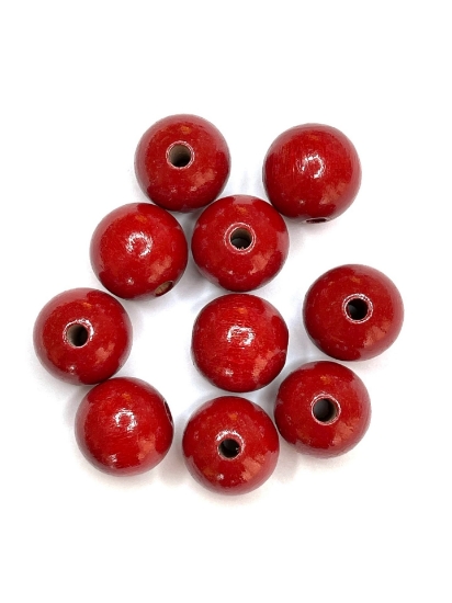 Picture of Bead Wood 18mm round Red x15
