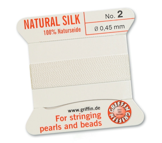 Picture of Griffin Silk Beading Cord & Needle size #2 - 0,45mm White x2m