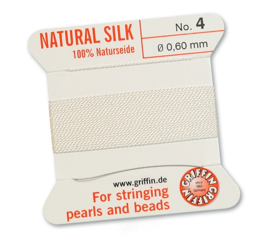 Picture of Griffin Silk Beading Cord & Needle size #4 - 0,60mm White x2m