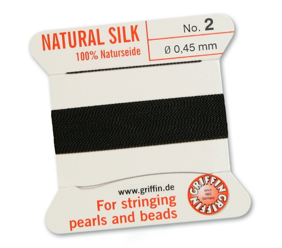 Picture of Griffin Silk Beading Cord & Needle size #2 - 0.45mm Black x2m