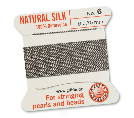 Picture of Griffin Silk Beading Cord & Needle size #6 - 0,70mm Grey x2m