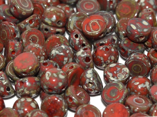 Picture of 2-hole Cabochon 6mm Opaque Red Picasso x25