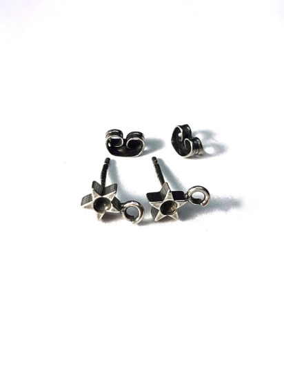 Picture of Ear Stud Star with loop Antique Silver x2