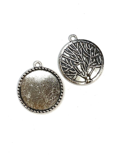 Picture of Pendant setting 25mm round Tree of Life Antiqued Silver x5