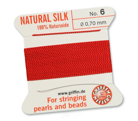 Picture of Griffin Silk Beading Cord & Needle size #6 - 0,70mm Red x2m