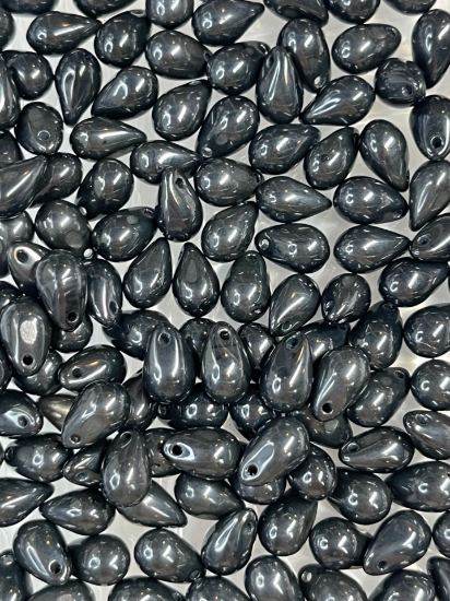 Picture of Side Drill Tear Drop 9x6mm Jet Hematite x25