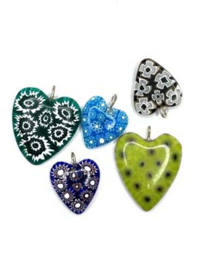 Picture of Millefiori Glass Pedant Heart Mix x5