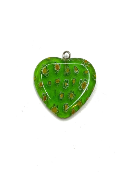Picture of Millefiori Glass Pendant Heart 25mm Green x1