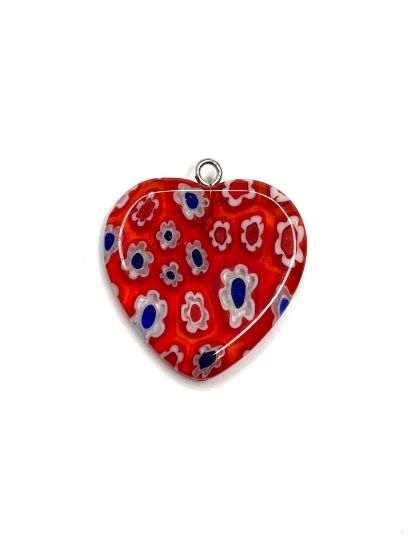 Picture of Millefiori Glass Pendant Heart 25mm Red x1