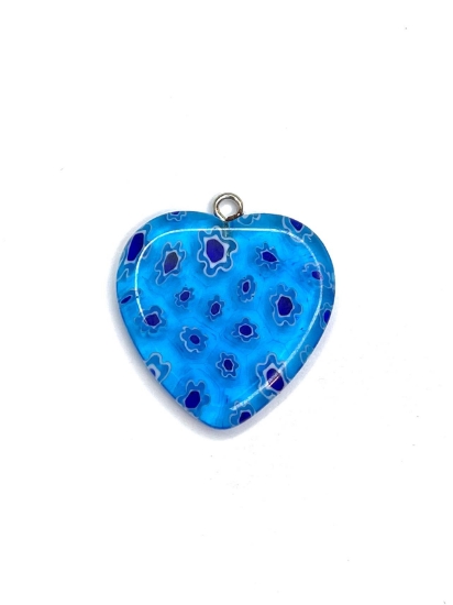 Picture of Millefiori Glass Pendant Heart 25mm Blue x1