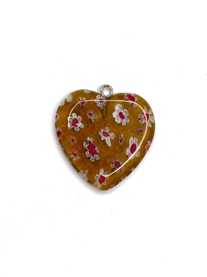 Picture of Millefiori Glass Pendant Heart 25mm Topaz x1