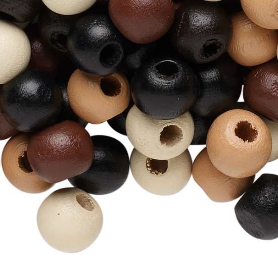 Picture of Bead Wood round 10x9mm Color Mix x100