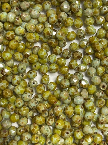 Picture of Fire-Polished 4mm Opaque Pale Turquoise Picasso x100