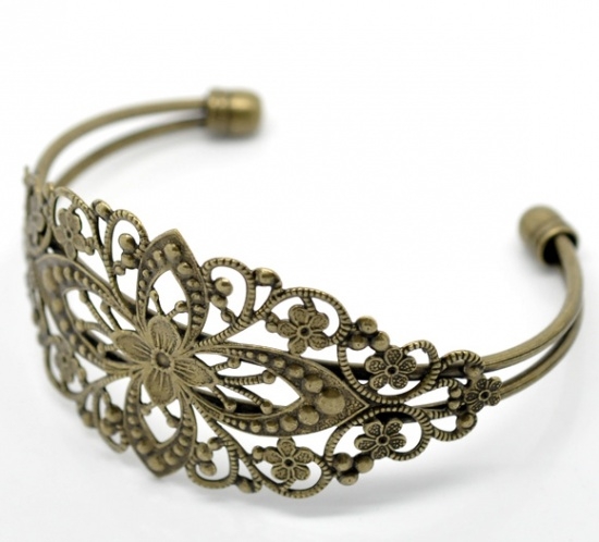 Picture of Bracelet Cuff Filigree Flower Antique Bronze x1