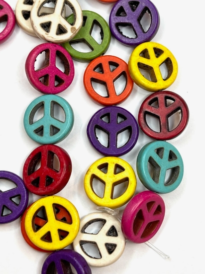 Picture of Turquoise (imitation) Peace Sign 15mm Mixed Colors x25