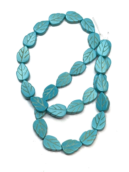 Picture of Turquoise (imitation) Leaf 14x8mm Blue x10