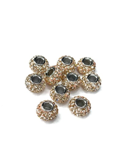 Afbeeldingen van 925 Silver Large Hole Bead w/Strass 8mm round with 3mm hole Beige x1