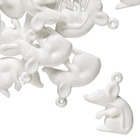 Picture of Vintage Acrylic Bead Mouse 18mm White x4