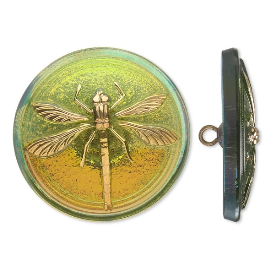 Picture of Czech Glass Button Libelle 31mm Olvine Gold x1