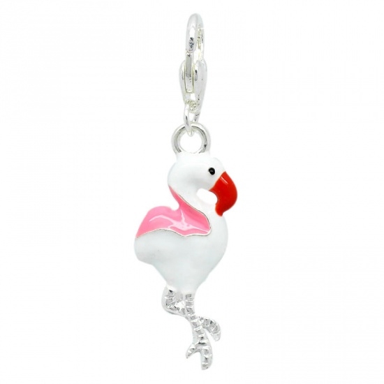 Picture of Enamel Clip On Charms Flamingo 44x12mm Pink Silver Tone x1