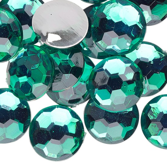 Bild von Faceted Cabochon 16mm round Transparent Green x5
