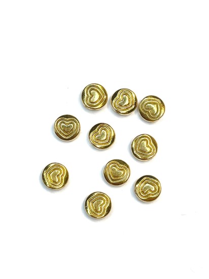 Picture of Metal Bead 7mm round w/ Heart Design Gold Plate x10