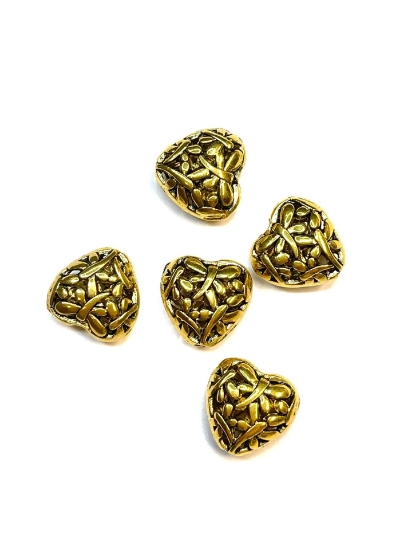 Picture of Metal Bead Dragonfly Heart 15mm Antique Gold x5